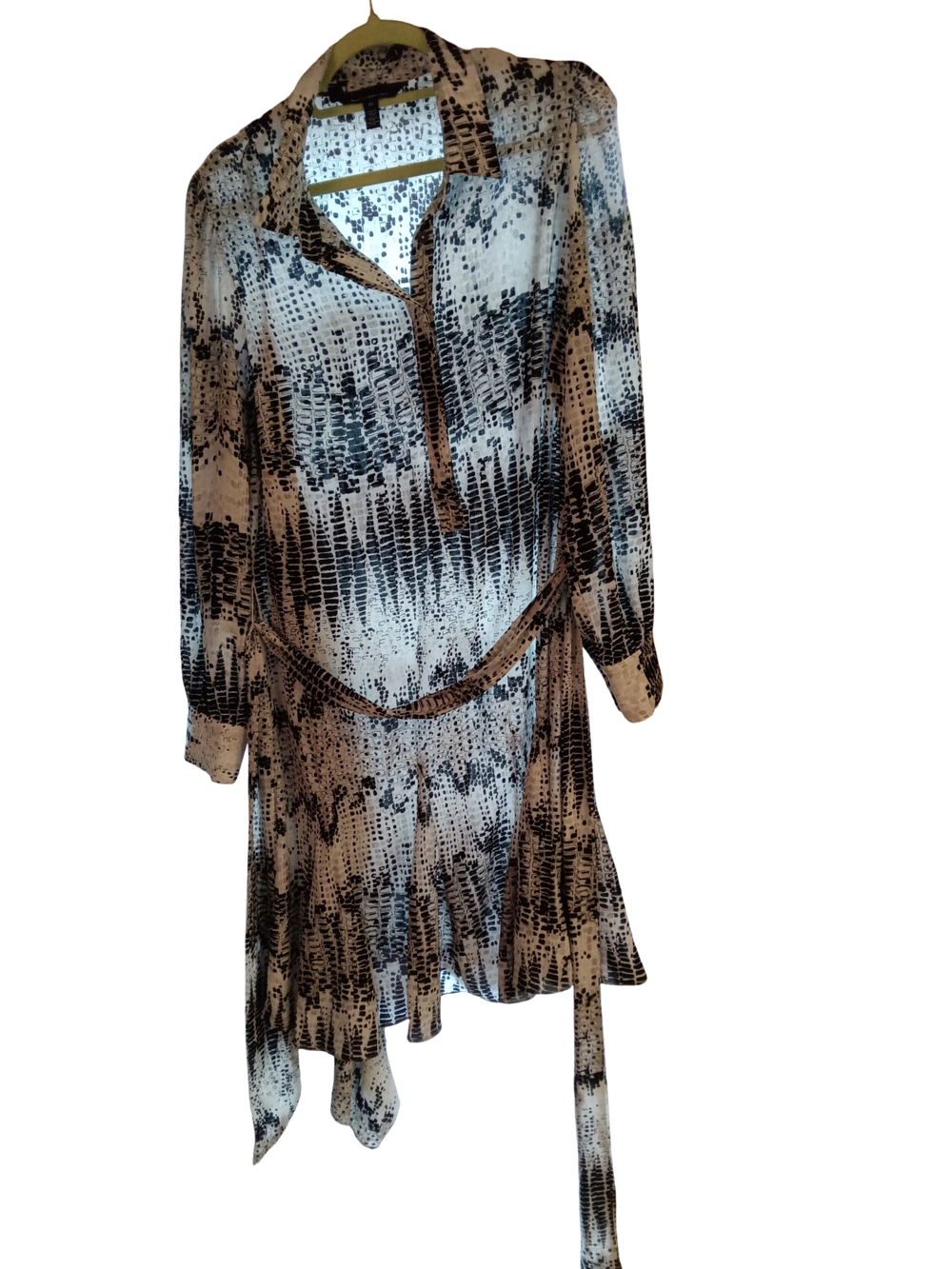 White House Black Market White & Black Abstract Long-Sleeve Shirt Dress
